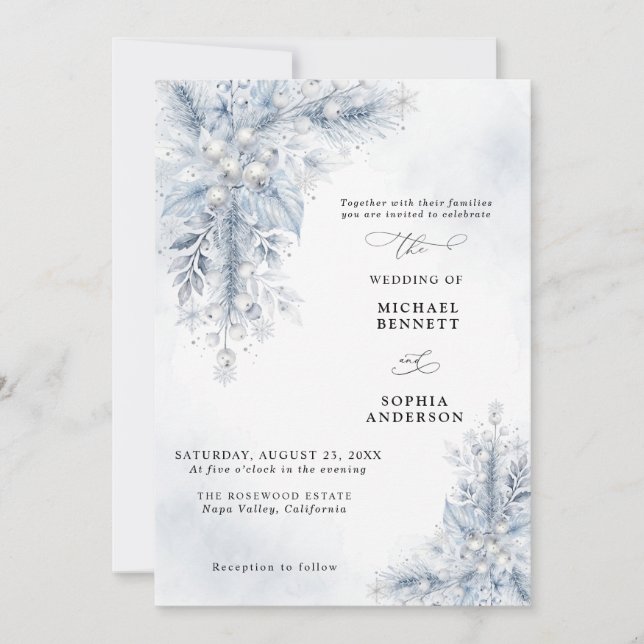 Frozen White Berries Winter Wedding Invitation (Front)