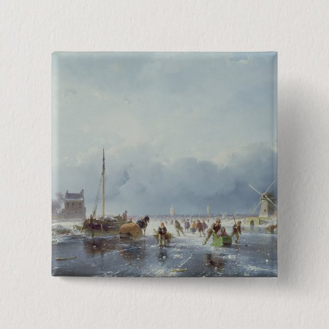 Frozen winter scene 15 cm square badge (Front)
