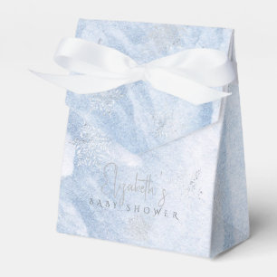 Frozen Winter Silver Snowflake Blue Baby Shower Favour Box