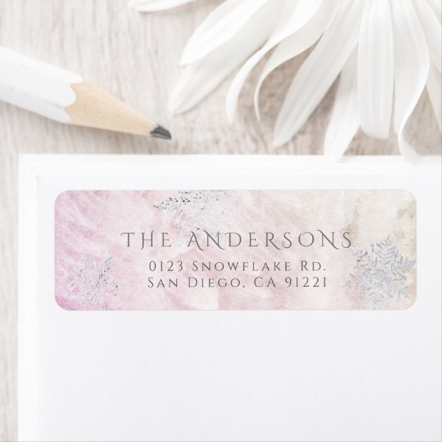 Frozen Winter Silver Snowflake Pink Return Address (Insitu)