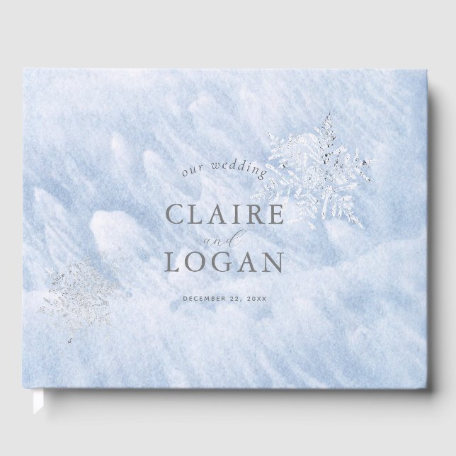 Frozen Winter Silver Snowflakes Wedding Guest Book (Front)