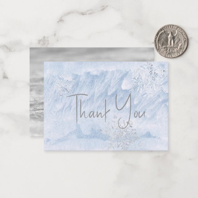 Frozen Winter Snowflake Blue Baby Shower Thank You Card (Front/Back In Situ)