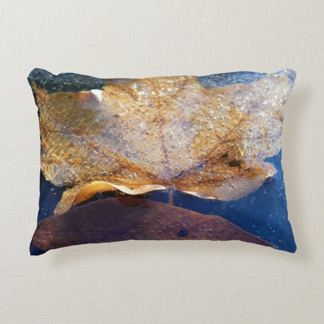 Frozen Yellow Maple Leaf Autumn Nature Decorative Cushion (Front)