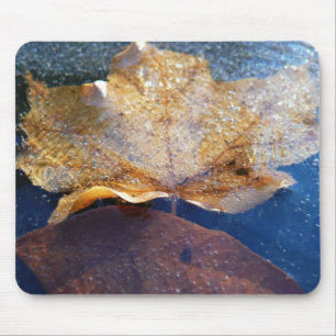 Frozen Yellow Maple Leaf Autumn Nature Mouse Mat