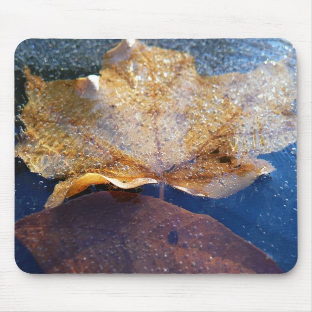 Frozen Yellow Maple Leaf Autumn Nature Mouse Mat (Front)