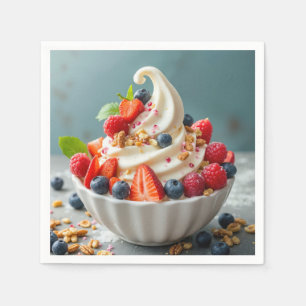 Frozen Yogurt With Berries and Granola Napkin
