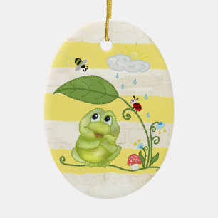 Frühling mit Frosch Keramik Ornament