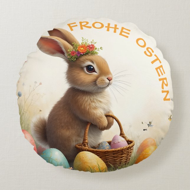 Frühlingsgrüß vom Osterhasen Round Cushion (Front)