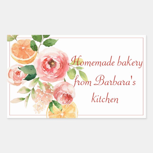 Fruit and Flower Watercolor Homemade Bakery Rectangular Sticker (Front)