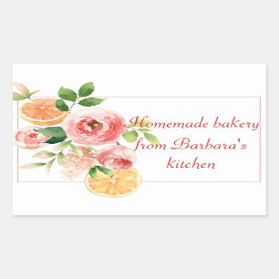 Fruit and Flower Watercolor Homemade Bakery Rectangular Sticker