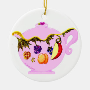 Fruit and Leaves Pattern Teapot & Teacup Ornament