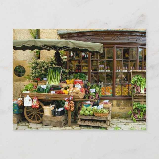 Fruit and Veg Colourful English Village Store Postcard (Front)
