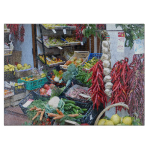 Fruit and veg shop view cutting board