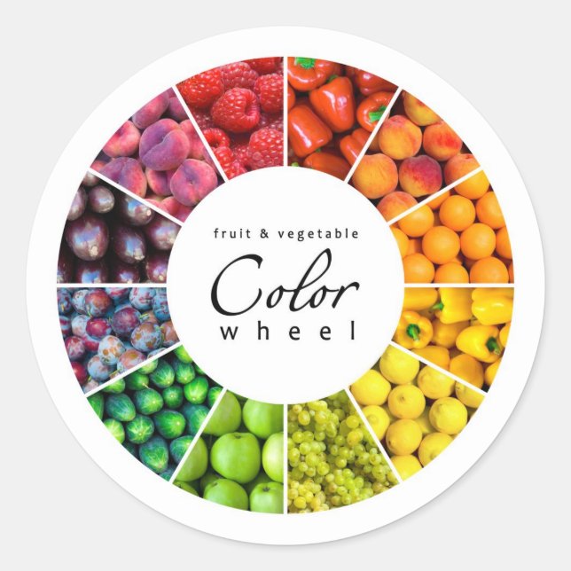 Fruit and vegetable colour wheel (12 colours) classic round sticker (Front)