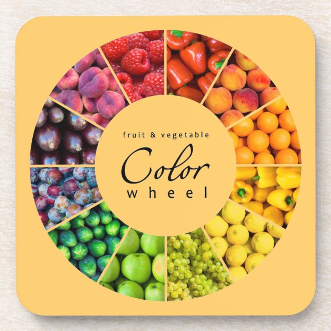 Fruit and vegetable colour wheel (12 colours) coaster (Front)
