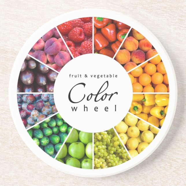 Fruit and vegetable colour wheel (12 colours) coaster (Front)
