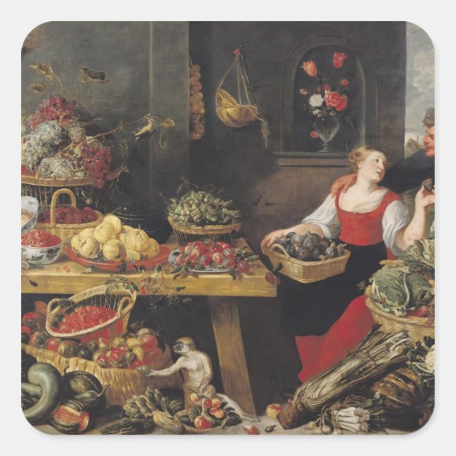 Fruit and Vegetable Market Square Sticker (Front)