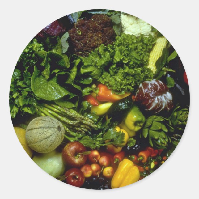 Fruit and vegetables classic round sticker (Front)