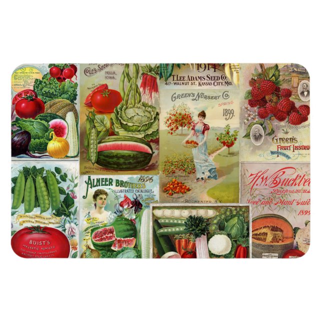 Fruit and Veggies Seed Catalogue Collage Magnet (Horizontal)