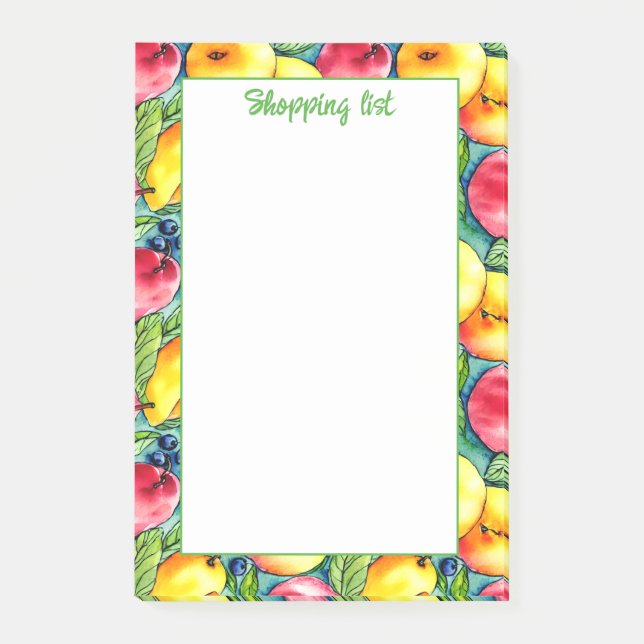 Fruit apple pear summer watercolor pattern post-it notes (Front)