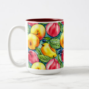 Fruit apple pear summer watercolor pattern Two-Tone coffee mug