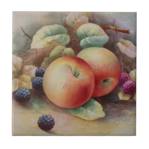 Fruit Art Apples and Raspberries Tile