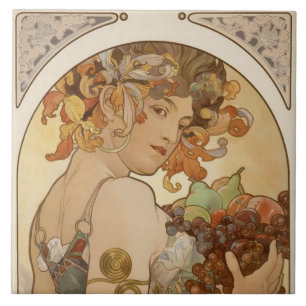 Fruit (Art Nouveau) (Female Portrait) (Fruits) Tile