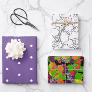 Fruit Assortment and Purple Wrapping Paper Sheet