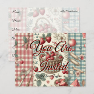 Fruit Basket Gingham Fun Announcement Postcard