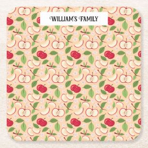 Fruit Basket Pattern Collection - Apples Square Paper Coaster