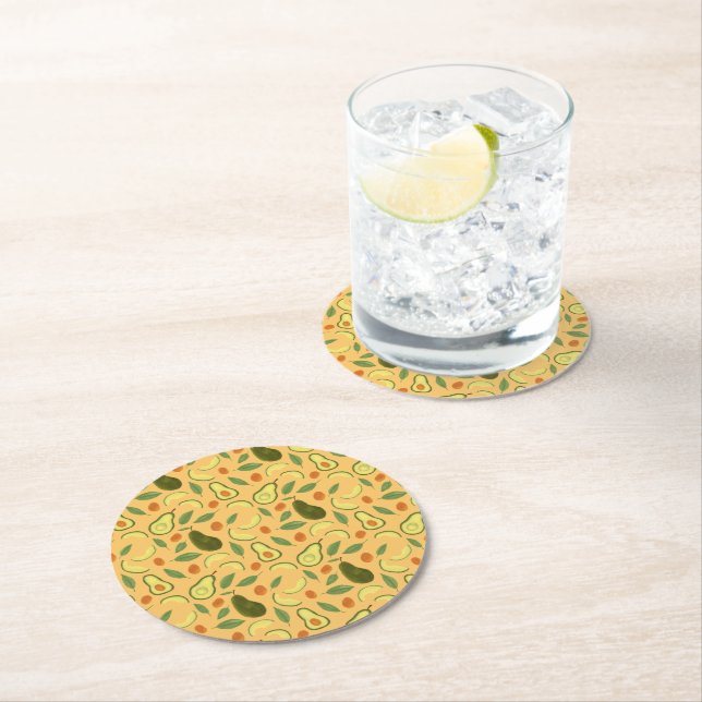 Fruit Basket Pattern Collection - Avocado Round Paper Coaster (Insitu)