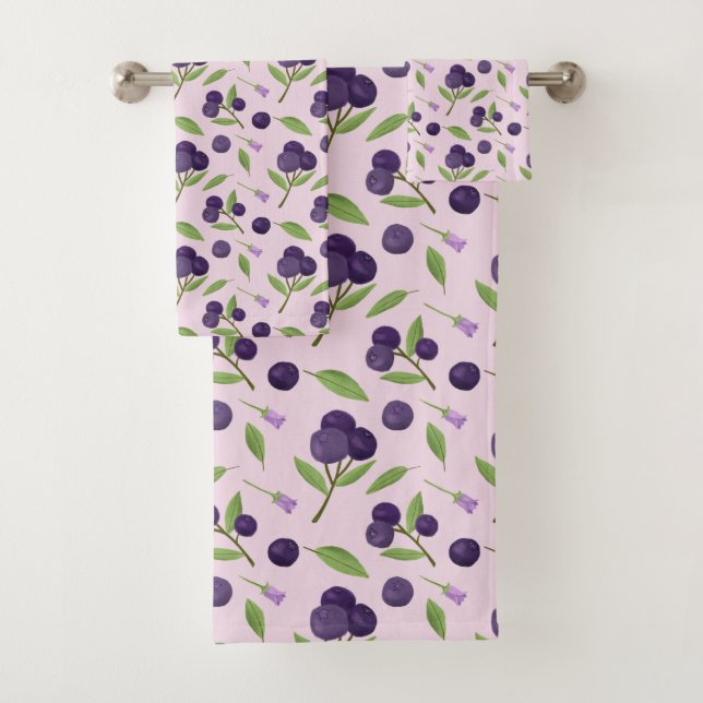 Fruit Basket Pattern Collection - Blueberries Bath Towel Set (Insitu)