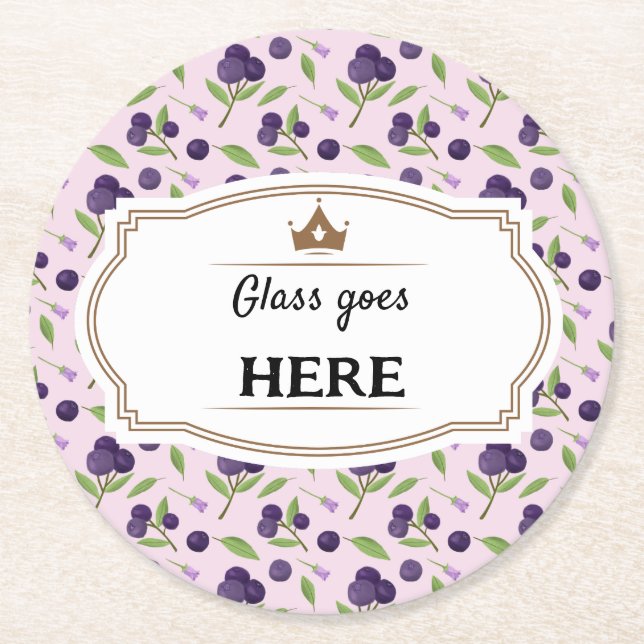 Fruit Basket Pattern Collection - Blueberries Round Paper Coaster (Front)