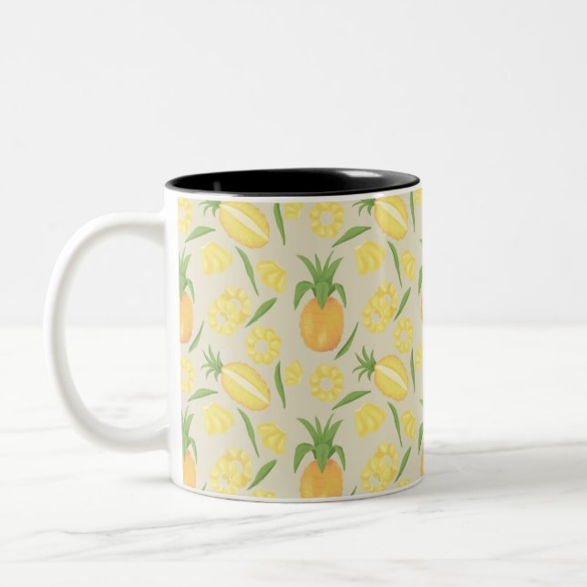 Fruit Basket Pattern Collection - Pineapples Two-Tone Coffee Mug (Left)