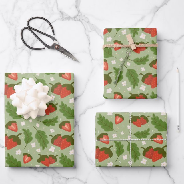 Fruit Basket Pattern Collection - Strawberries Wrapping Paper Sheet (Front)