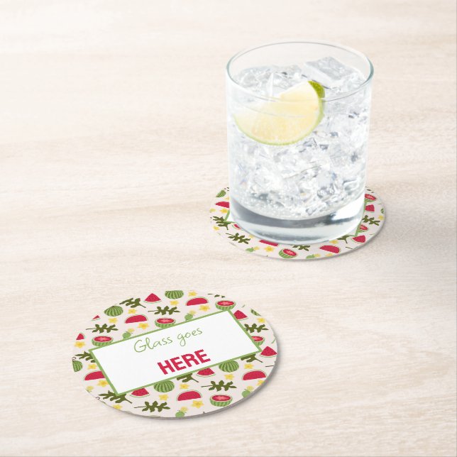 Fruit Basket Pattern Collection - Watermelon Round Paper Coaster (Insitu)