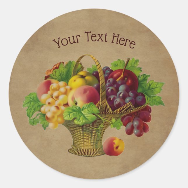 Fruit Basket Vintage Art Personalised  Classic Round Sticker (Front)