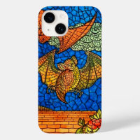 Fruit bat Stained glass look mosaic blue orange