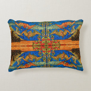 Fruit bat Stained glass look mosaic blue orange Decorative Cushion