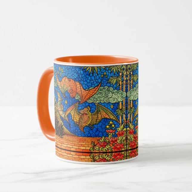 Fruit bat Stained glass look mosaic blue orange Mug (Front Left)