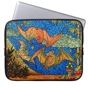 Fruit bat vintage Stained glass look mosaic Laptop Sleeve