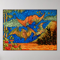 Fruit bat vintage Stained glass look mosaic