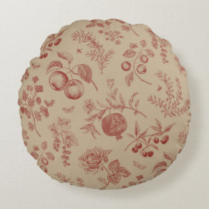 Fruit, berry and flowers. Autumn seamless pattern Round Cushion