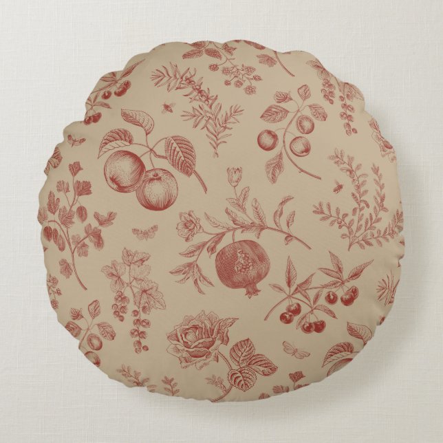 Fruit,  berry and flowers. Autumn seamless pattern Round Cushion (Front)