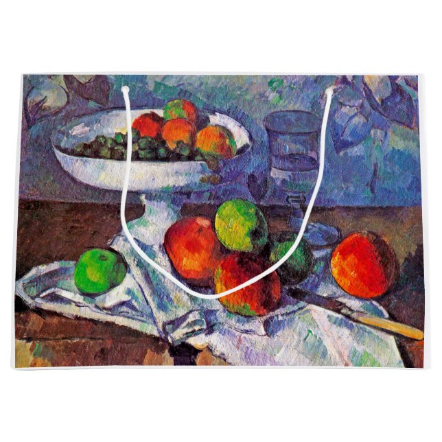 Fruit bowl, Glass and Apples, Cezanne Large Gift Bag (Front)