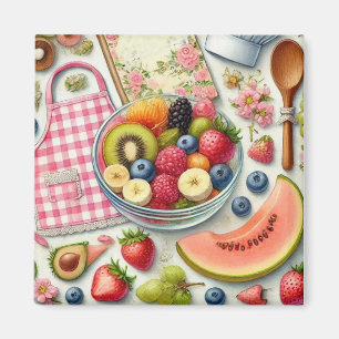 Fruit Bowl Surrounded by Kitchen Elements  Magnet