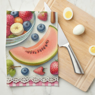 Fruit Bowl Surrounded by Kitchen Elements  Tea Towel