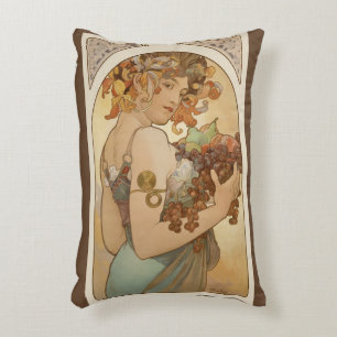 Fruit by Alphonse Mucha, Vintage Art Nouveau Decorative Cushion