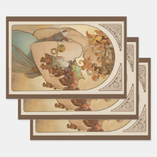 Fruit by Alphonse Mucha, Vintage Art Nouveau Wrapping Paper Sheet