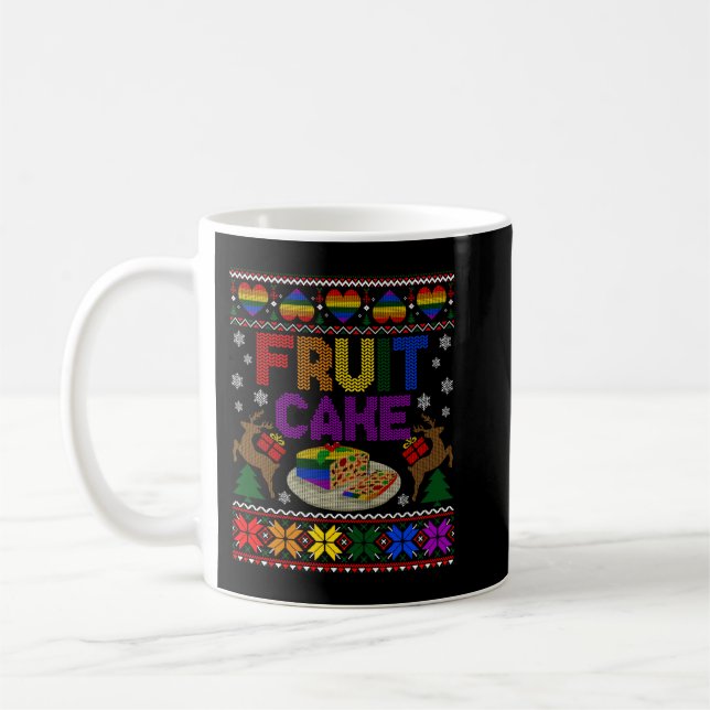 Fruit Cake Funny Gay Ugly Christmas Sweater LGBT S Coffee Mug (Left)